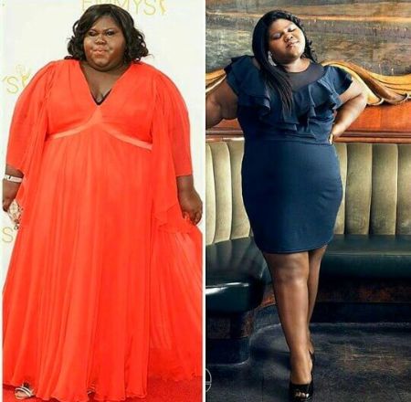 Then and now commendable weight loss comparison of Gabourey.